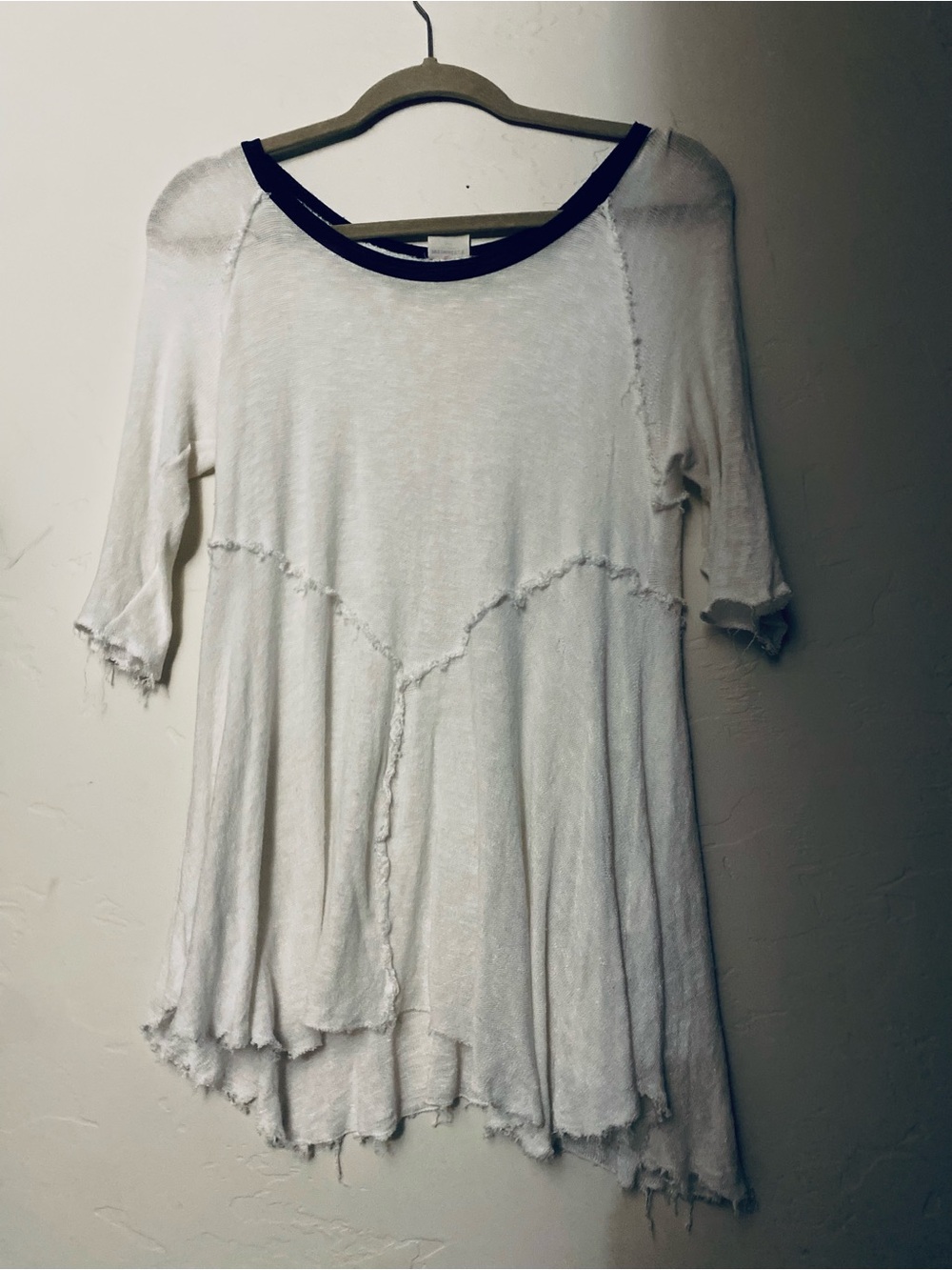 White Short-Sleeve Scoop Neck Tee with Navy Trim